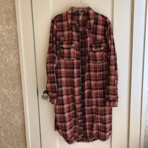 Free People Shirt Dress with Fringed Bottom